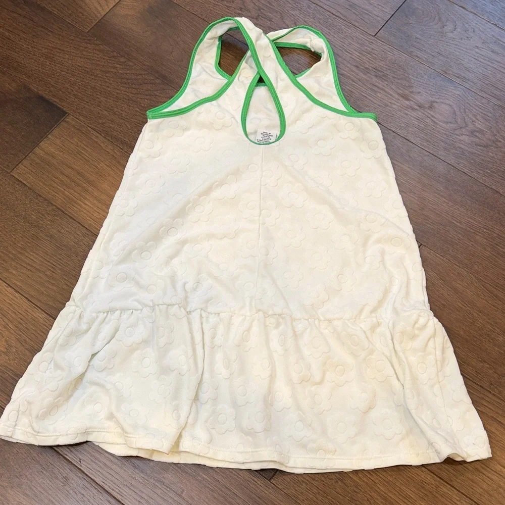 Flapdoodles Girls White Daisy Coverup with Green Trim Size 7-8 C3-013